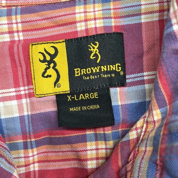 Browning‎ Red Plaid Short Sleeve Button Down Shirt Men's Size XL - Picture 3 of 5